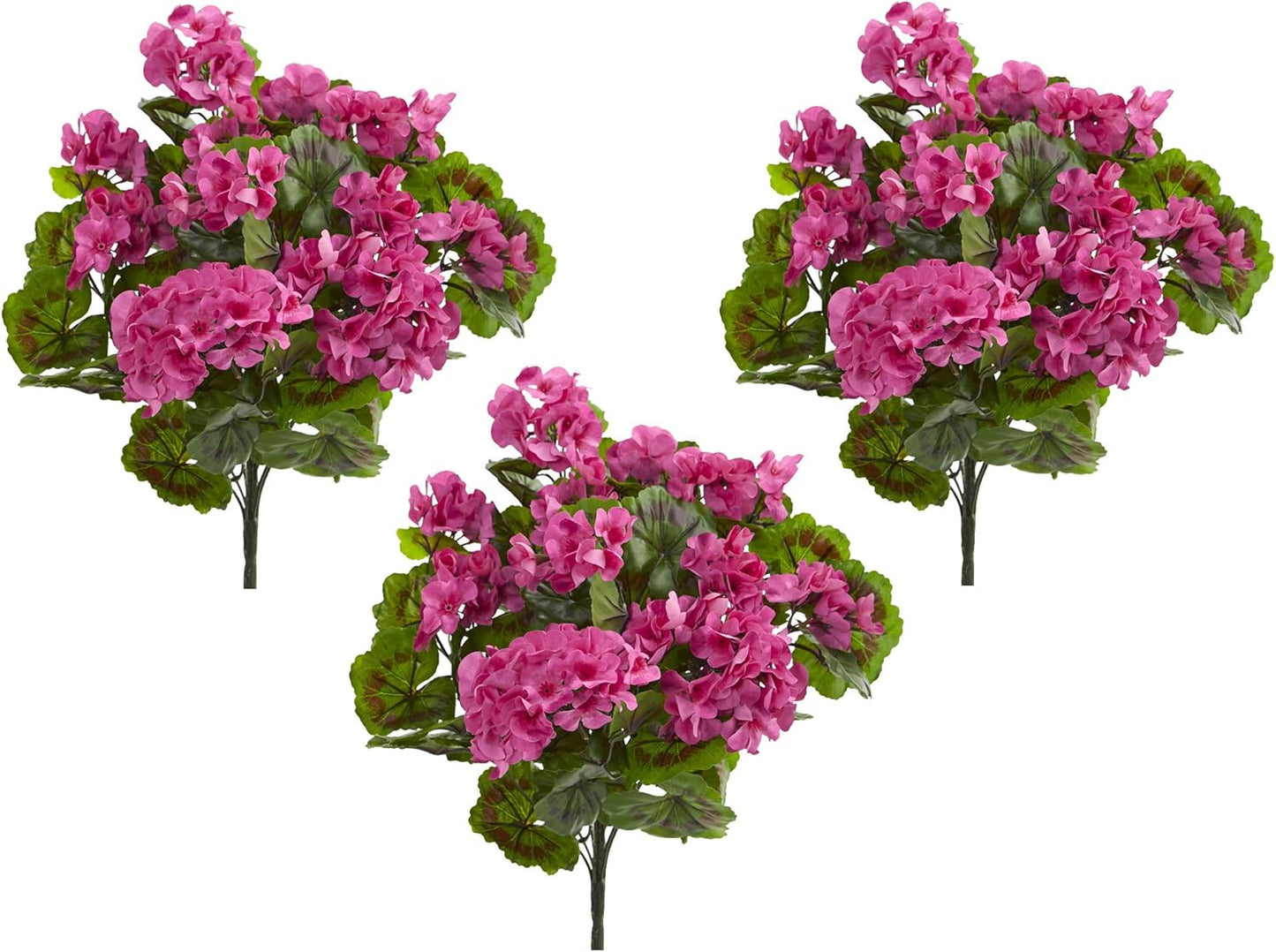Geranium Artificial Bush, UV Resistant, Set of 3 (Indoor/Outdoor), Red,15"Dx15"Wx19"H No50