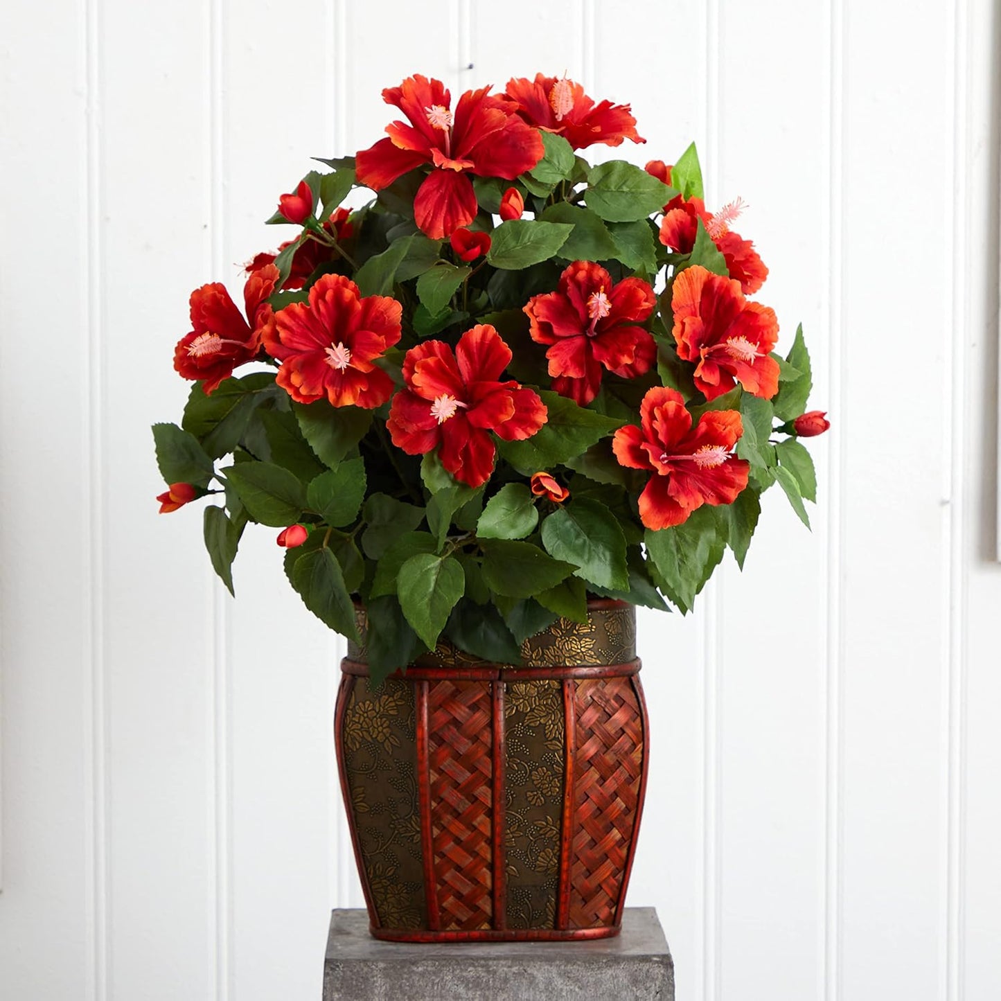6667 Hibiscus with Vase Decorative Silk Plant, Red 30" x 9" x 7.5" No50