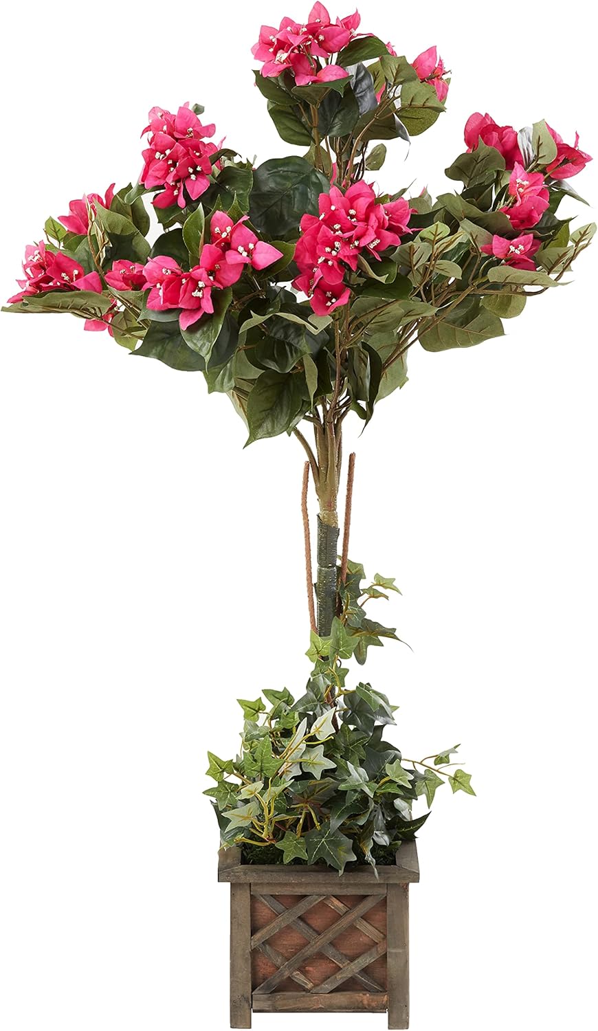34in. Artificial Bougainvillea Topiary with Wood Box