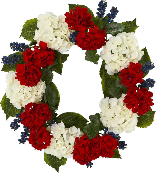 21 in. Geranium and Blue Berry Artificial Wreaths Multi