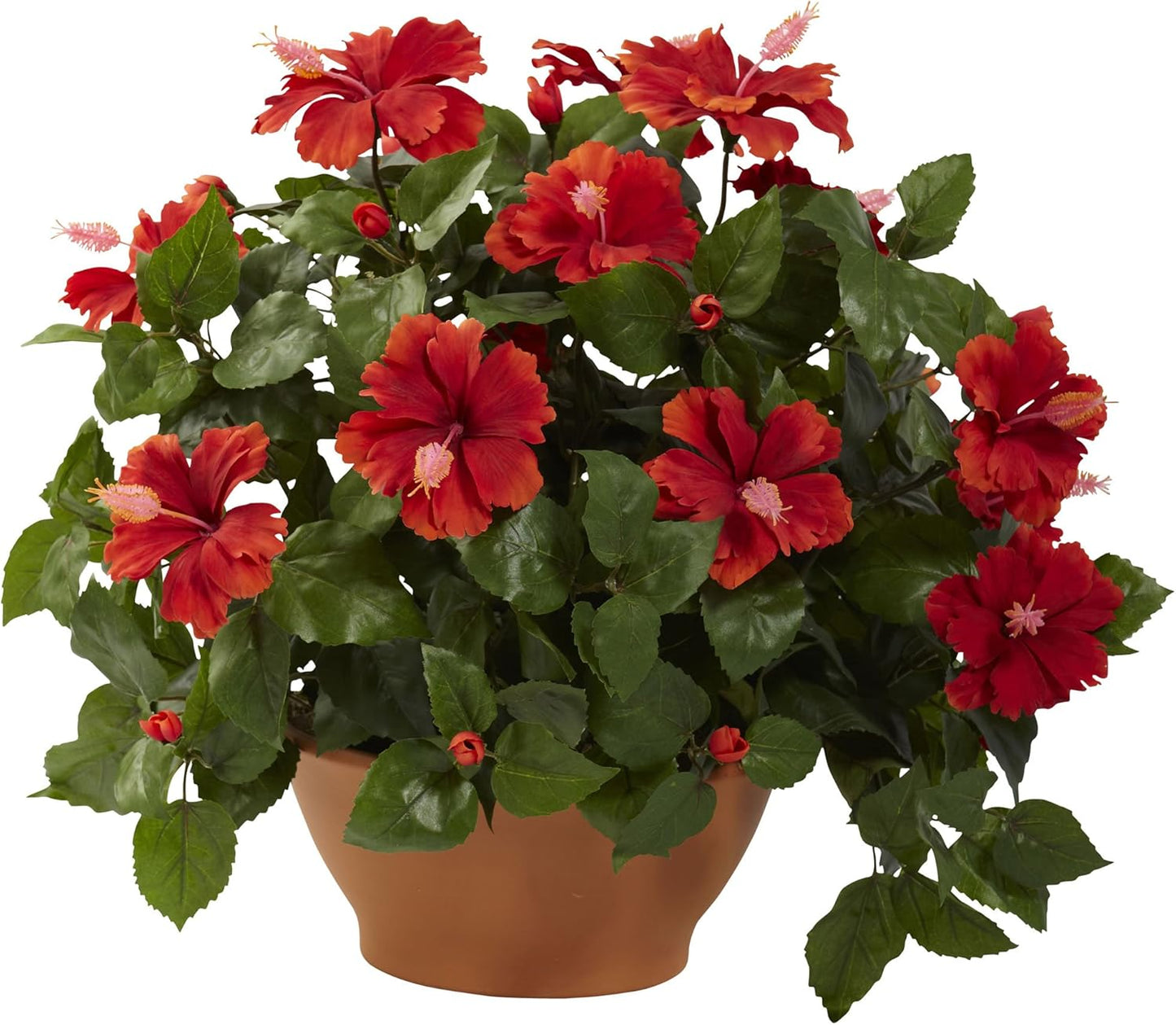 6667 Hibiscus with Vase Decorative Silk Plant, Red 30" x 9" x 7.5" No50