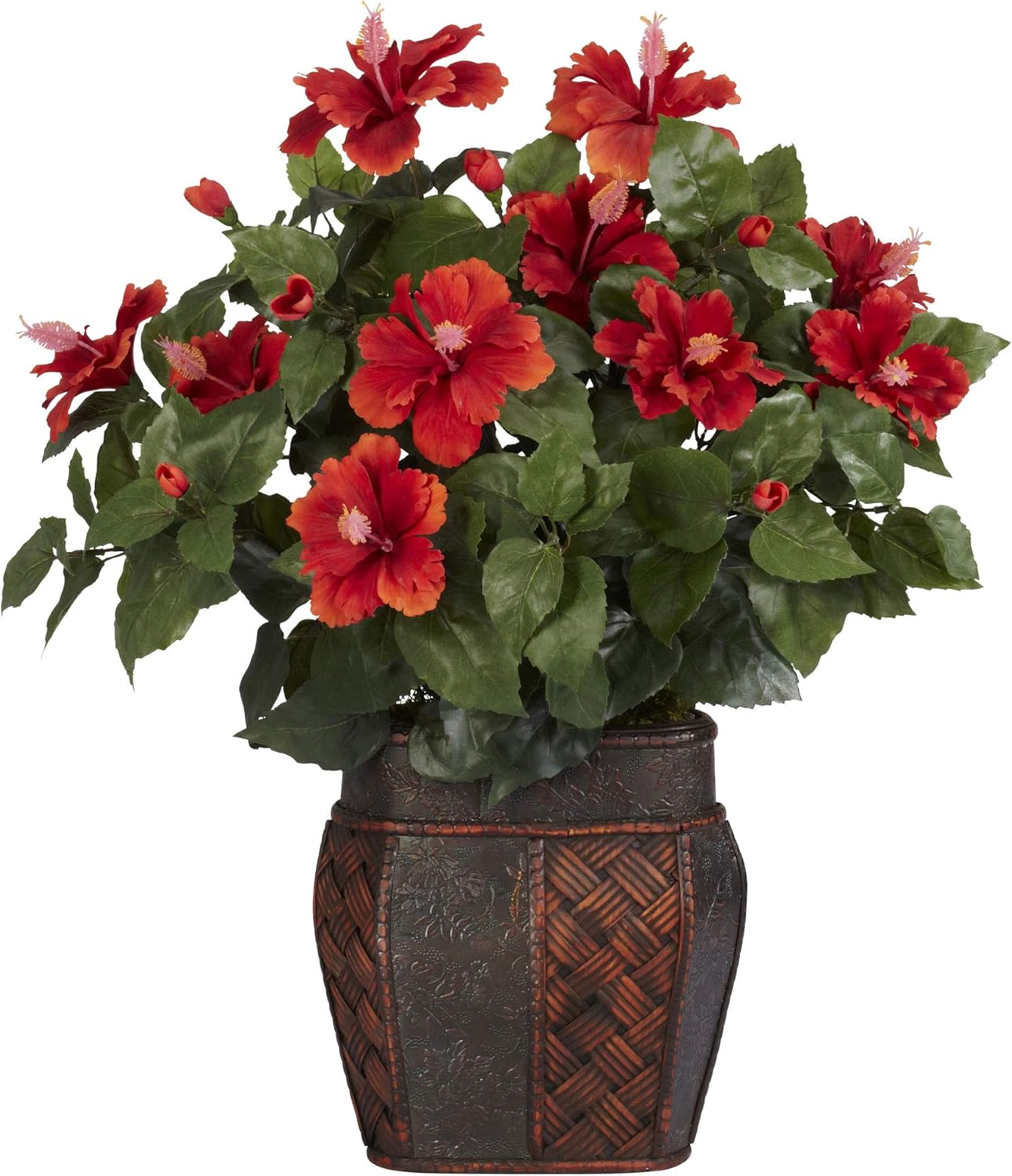 6667 Hibiscus with Vase Decorative Silk Plant, Red 30" x 9" x 7.5" No50