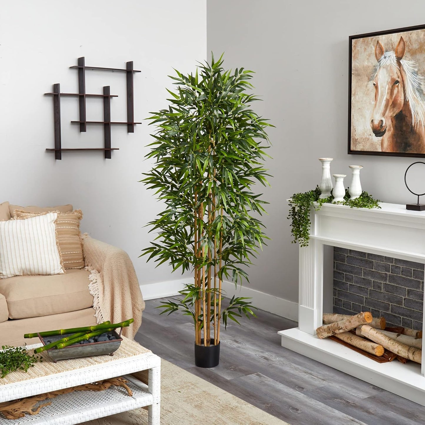 75-in Artificial Bamboo Tree, Fake Bamboo Plants with 7 Natural Trunks, 6.25-ft Tall Faux Plants for Indoor Home Decor with 1440 Realis