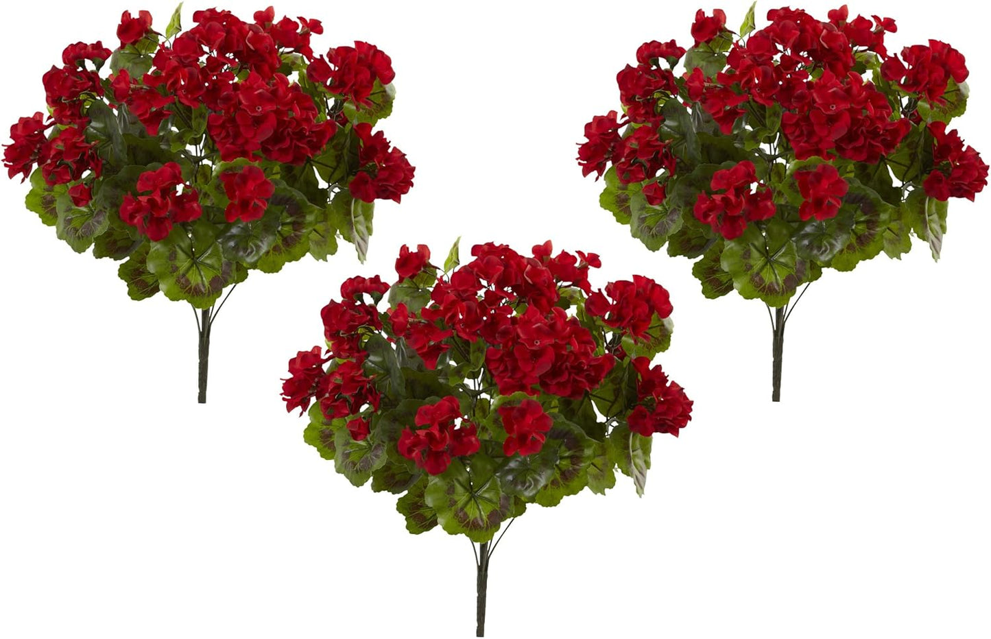 Geranium Artificial Bush, UV Resistant, Set of 3 (Indoor/Outdoor), Red,15"Dx15"Wx19"H No50