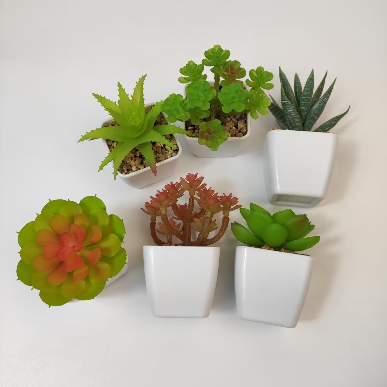 6 Pcs Artificial Succulent Plants in Plastic Pots, Mini Fake Succulents (5-8cm), Decorative Faux Succulent Arrangements for Home Office Desk Decor