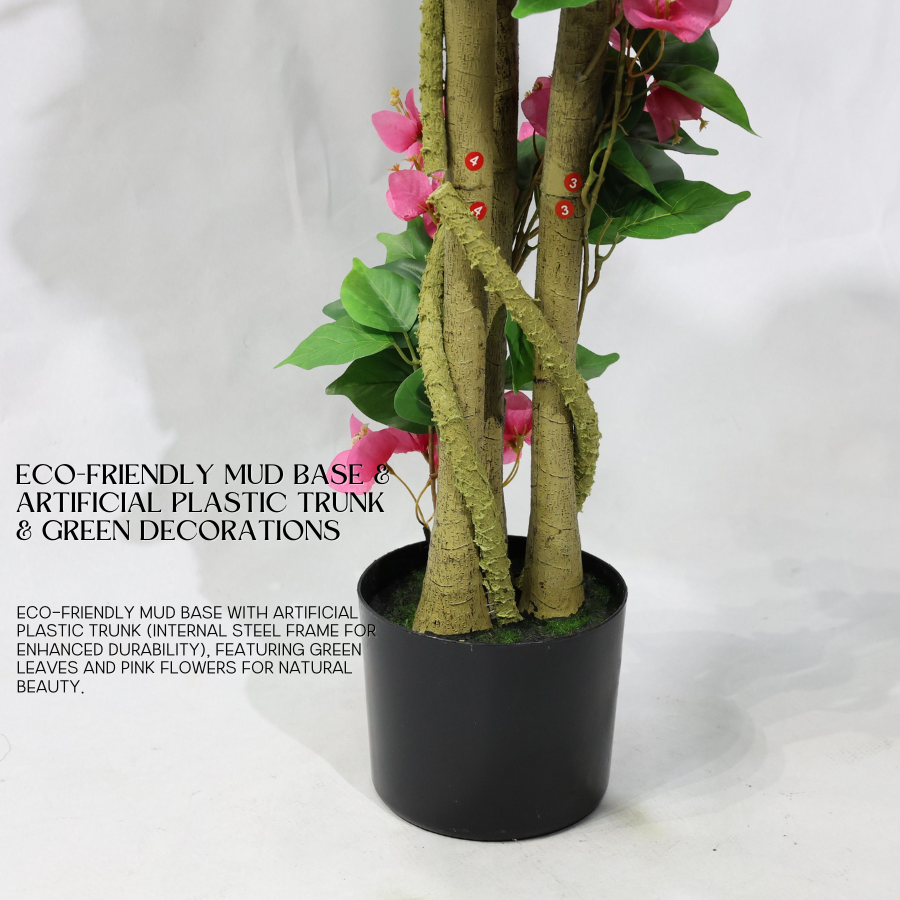 Bougainvillea Artificiale 130cm con Fiori Rossi Lussureggianti, Albero Finta Rimuovibile per Decorazione Negozio Natale