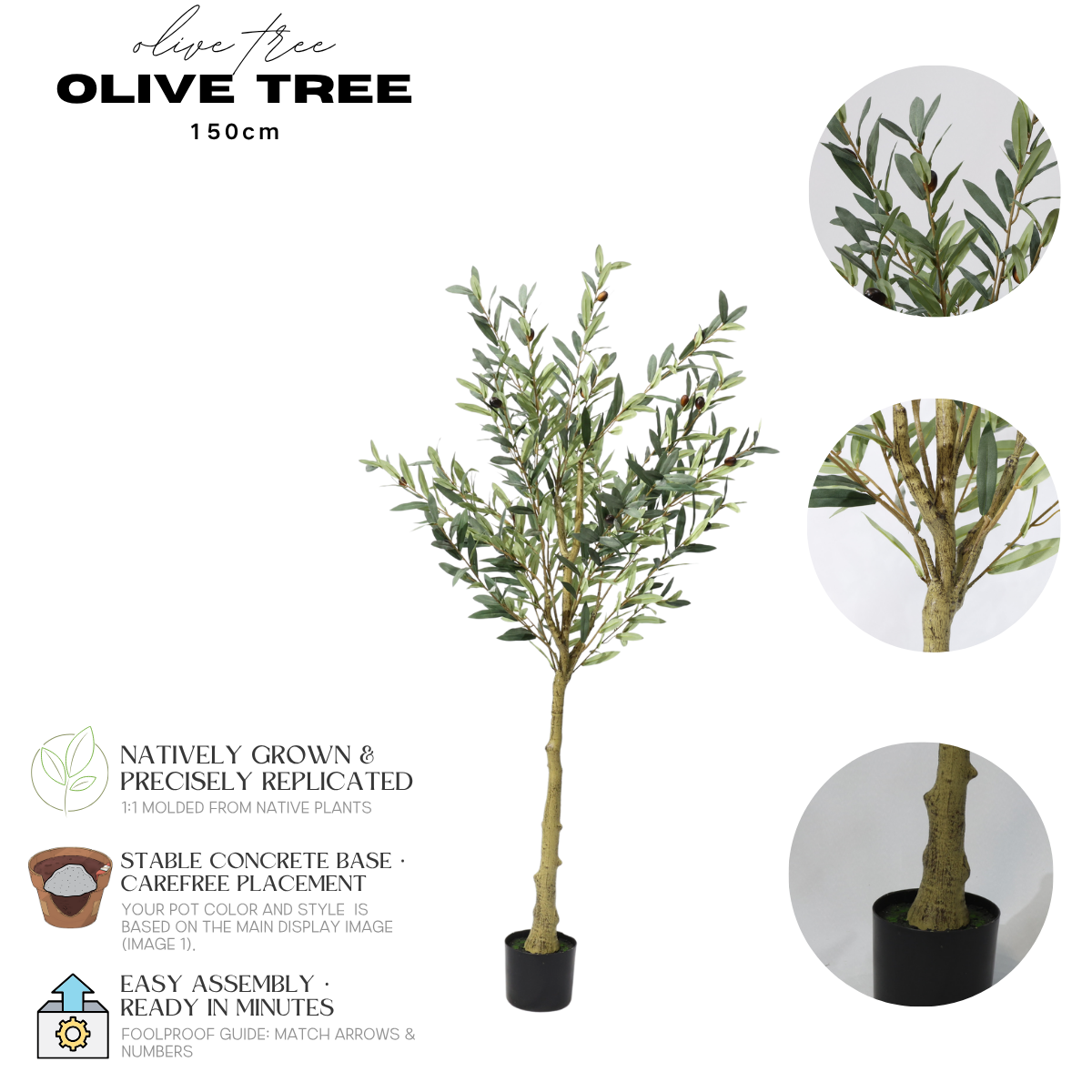 Olivo Artificiale Verde Smontabile 150cm, Pianta Finta in Plastica in Vaso per Decorazione Moderna Casa Ufficio Natale