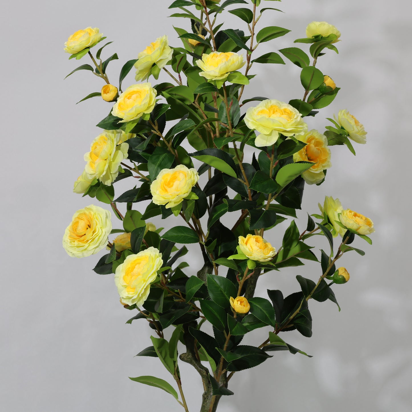 150cm Potted Single-Stem Yellow Camellia Green leaf Artificial Blossom Tree
