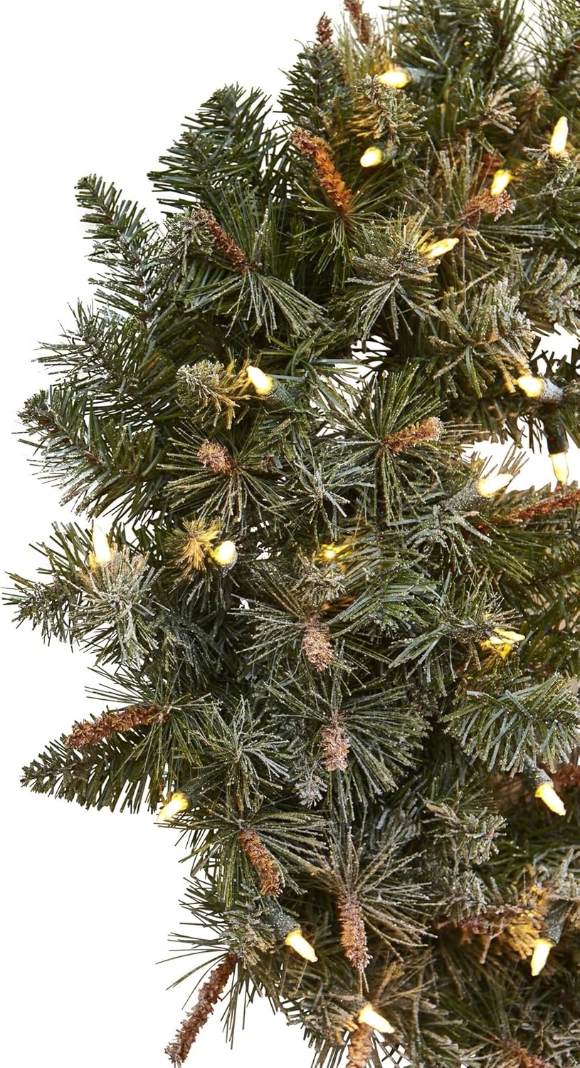 30in. Lighted Frosted Artificial Pine Wreath