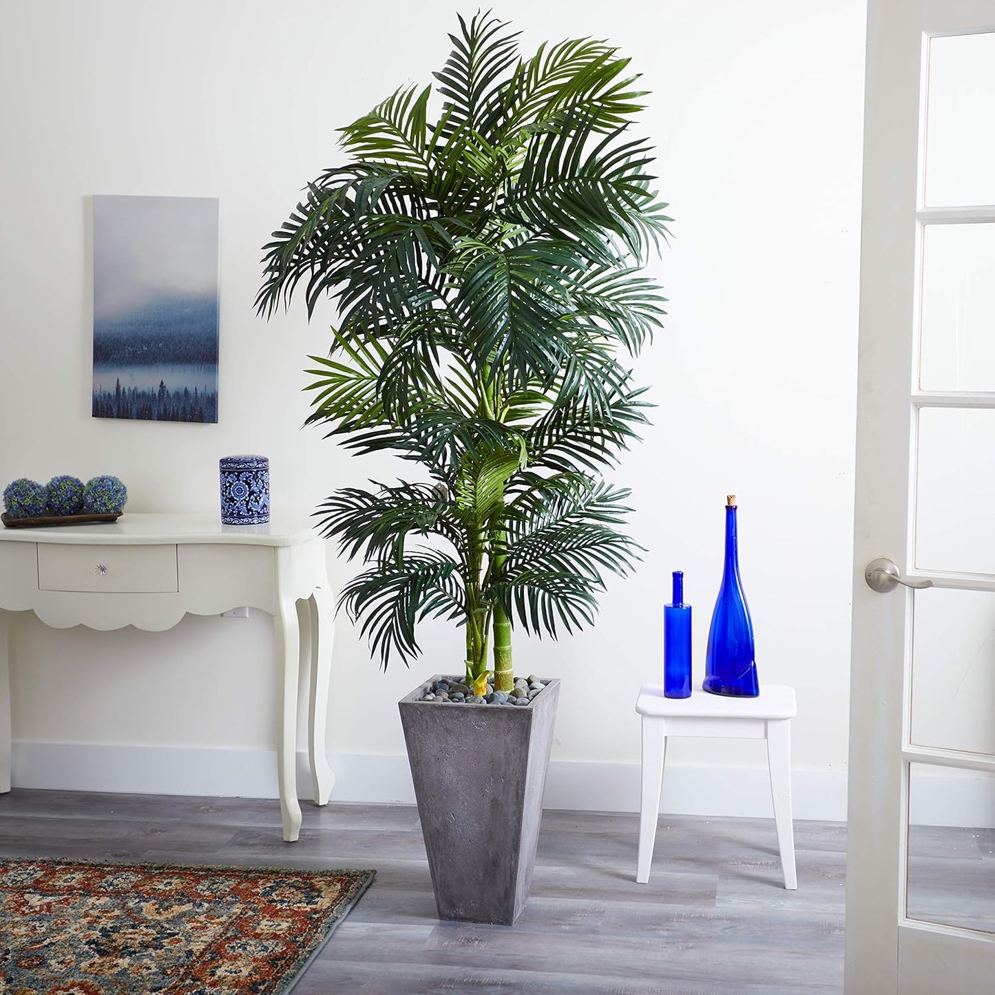 7ft. Golden Cane Artificial Palm Tree in Cement Planter