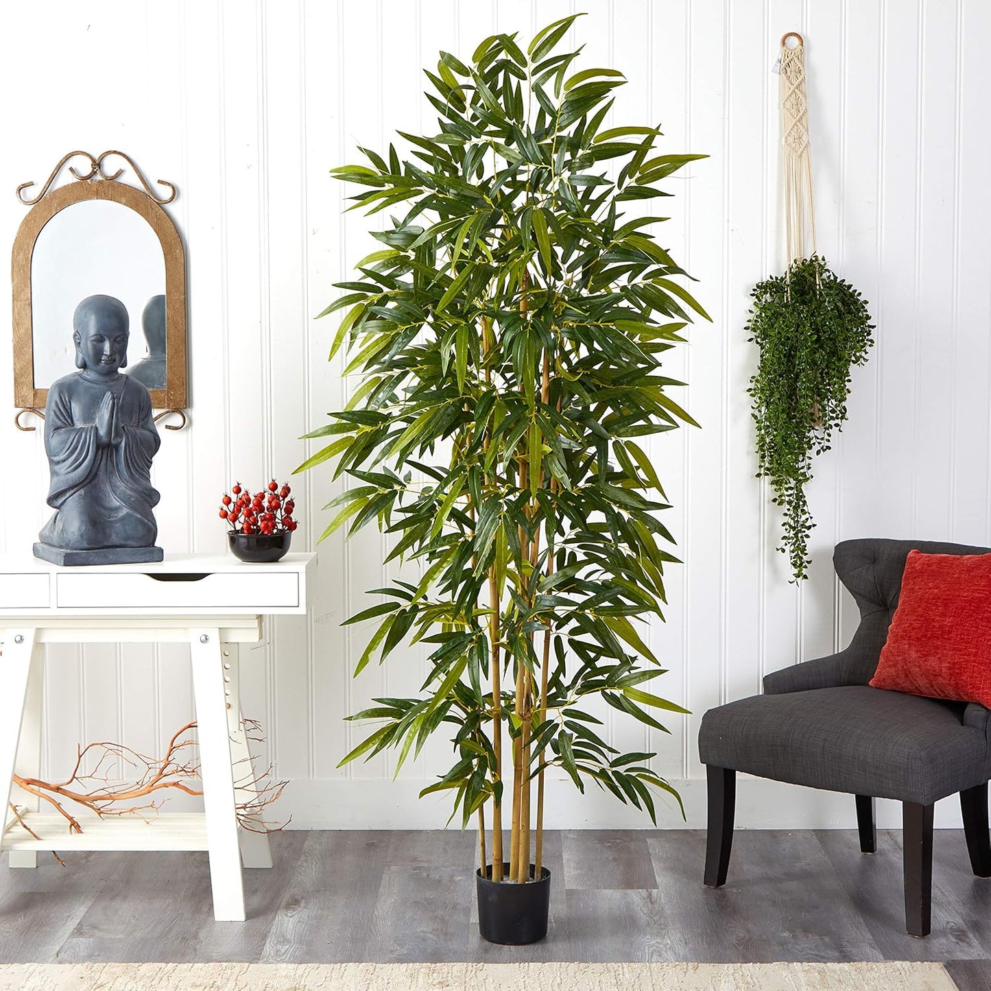 6FT Artificial Bamboo Tree for Indoor Home Décor, Fake Bamboo Floor Plant with Natural Trunks and Over 1,000 Realistic Leaves in Black