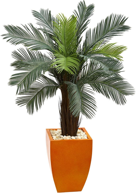 4.5ft. Cycas Artificial Tree in Orange Planter UV Resistant (Indoor/Outdoor)