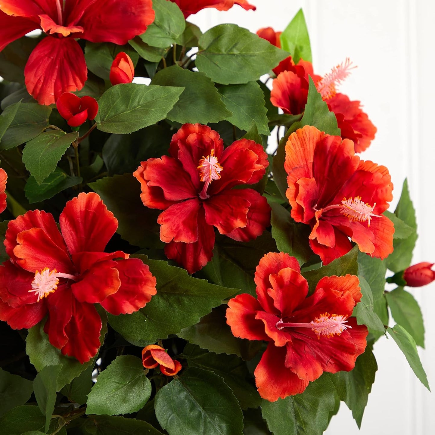 6667 Hibiscus with Vase Decorative Silk Plant, Red 30" x 9" x 7.5" No50