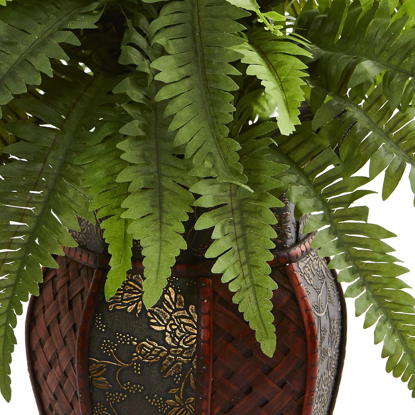 Boston Fern Artificial Decorative Planter Silk Plants, 14 In. W x 14 In. D x 20 In. H, Green