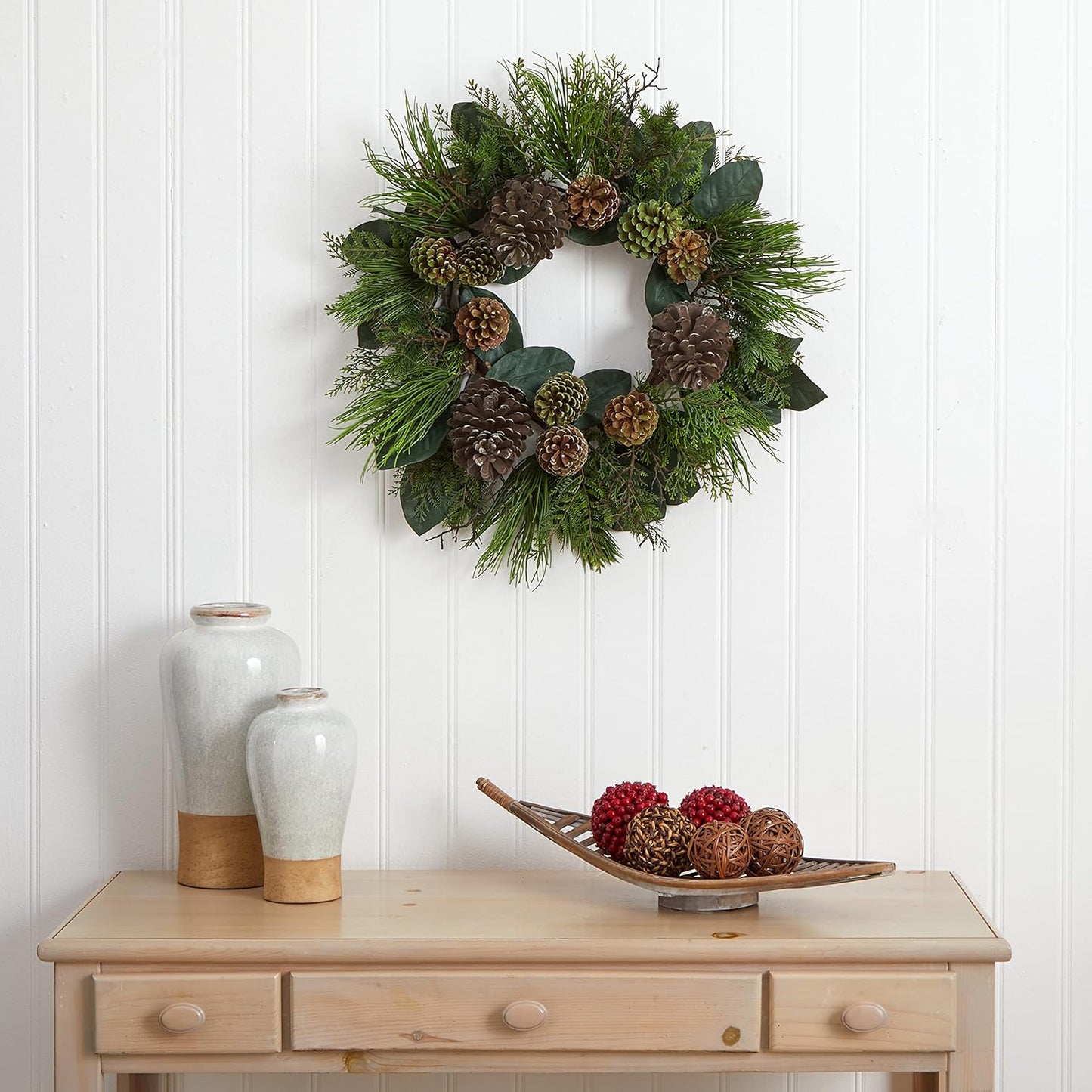 4198 28" Pine Cone & Pine Artificial Wreath Green