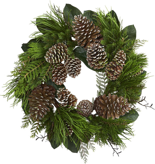 4198 28" Pine Cone & Pine Artificial Wreath Green