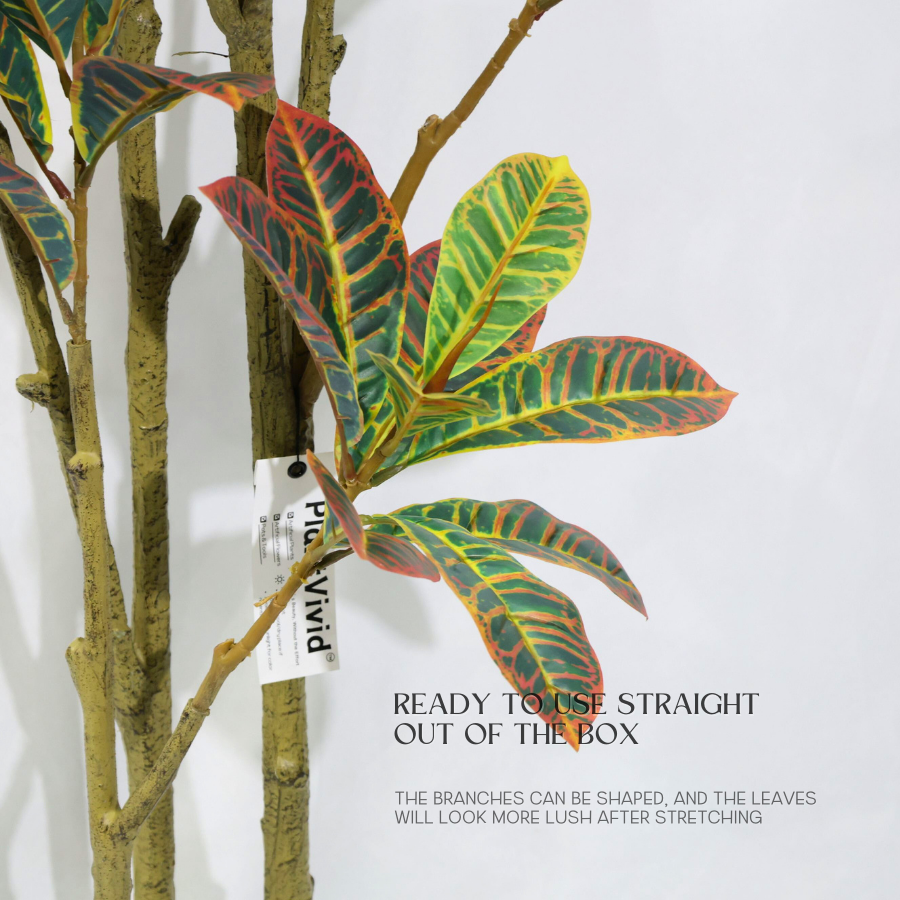 Ficus Pandurata (Croton) Artificiale 160cm con Foglie Variegate, Albero Finta in Vaso per Decorazione Casa e Negozio Natale