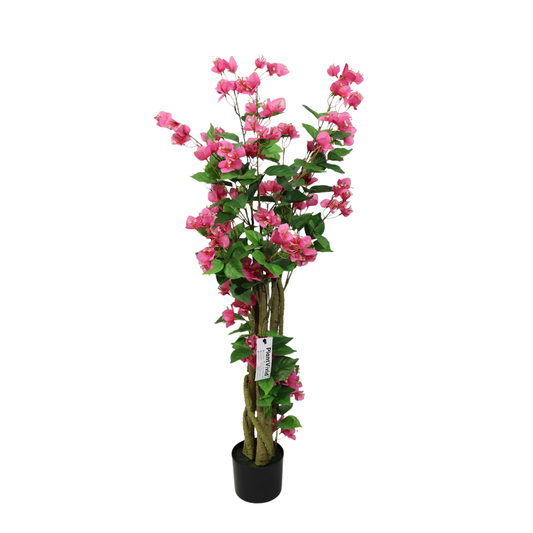 Bougainvillea Artificiale 130cm con Fiori Rossi Lussureggianti, Albero Finta Rimuovibile per Decorazione Negozio Natale