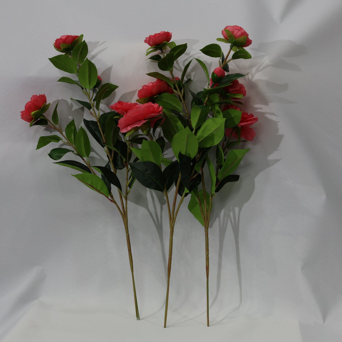 3Pcs Lush 60CM Red Artificial Camellia Bouquet Faux lifelike Flower