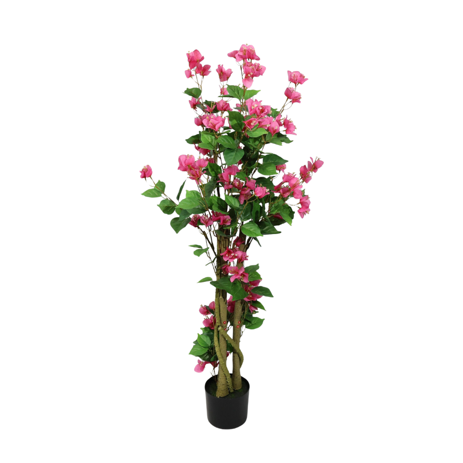 Bougainvillea Artificiale 130cm con Fiori Rossi Lussureggianti, Albero Finta Rimuovibile per Decorazione Negozio Natale