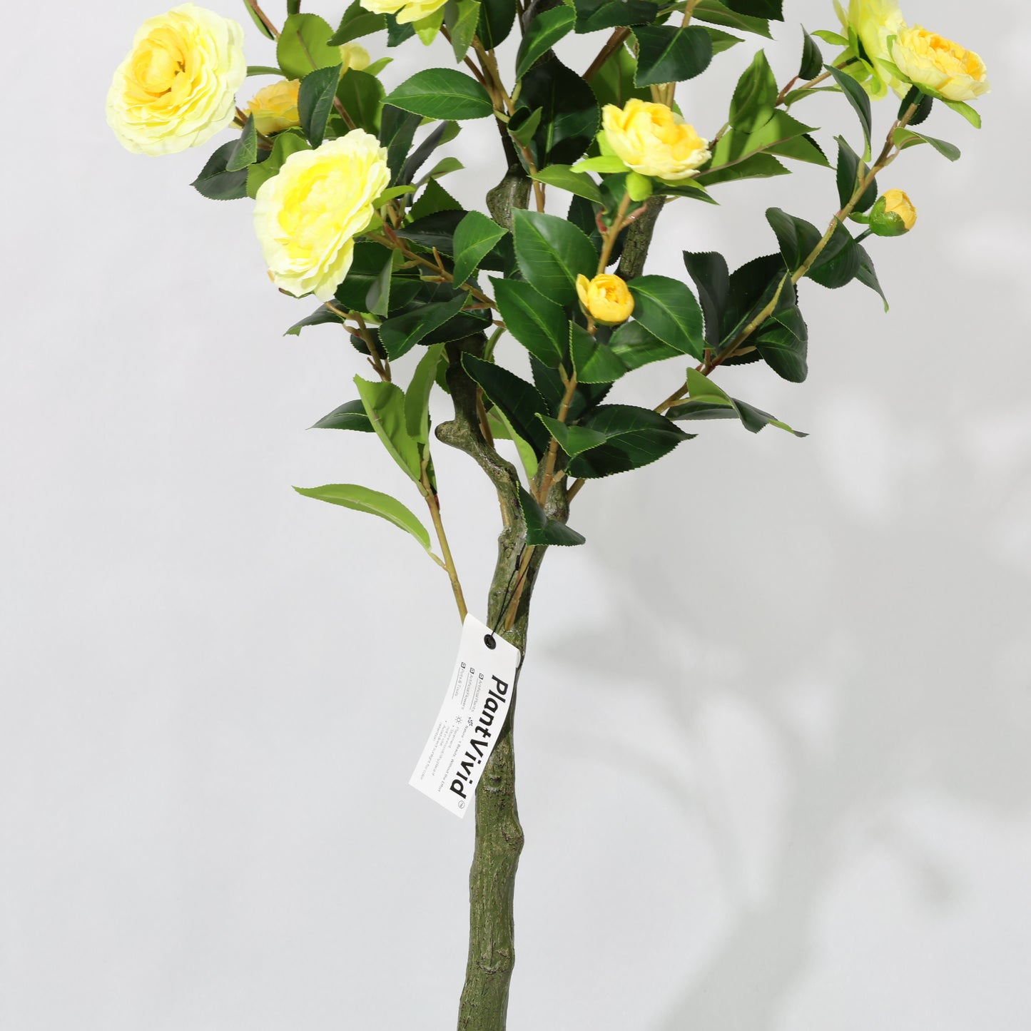 150cm Potted Single-Stem Yellow Camellia Green leaf Artificial Blossom Tree