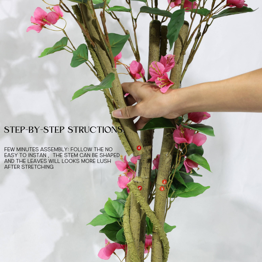 Bougainvillea Artificiale 130cm con Fiori Rossi Lussureggianti, Albero Finta Rimuovibile per Decorazione Negozio Natale