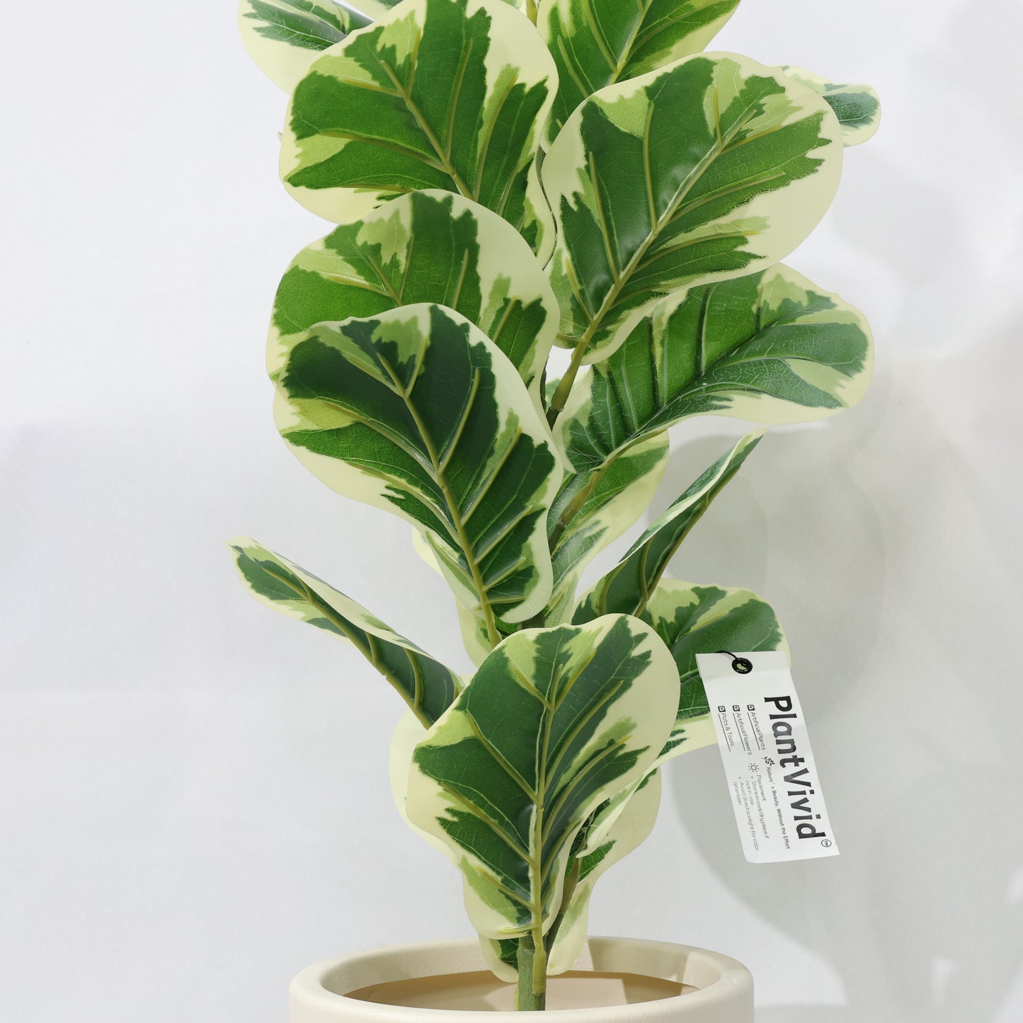 76cm Artificial Fiddle Leaf Fig White-Edged Lifelike Leaves Faux Plant