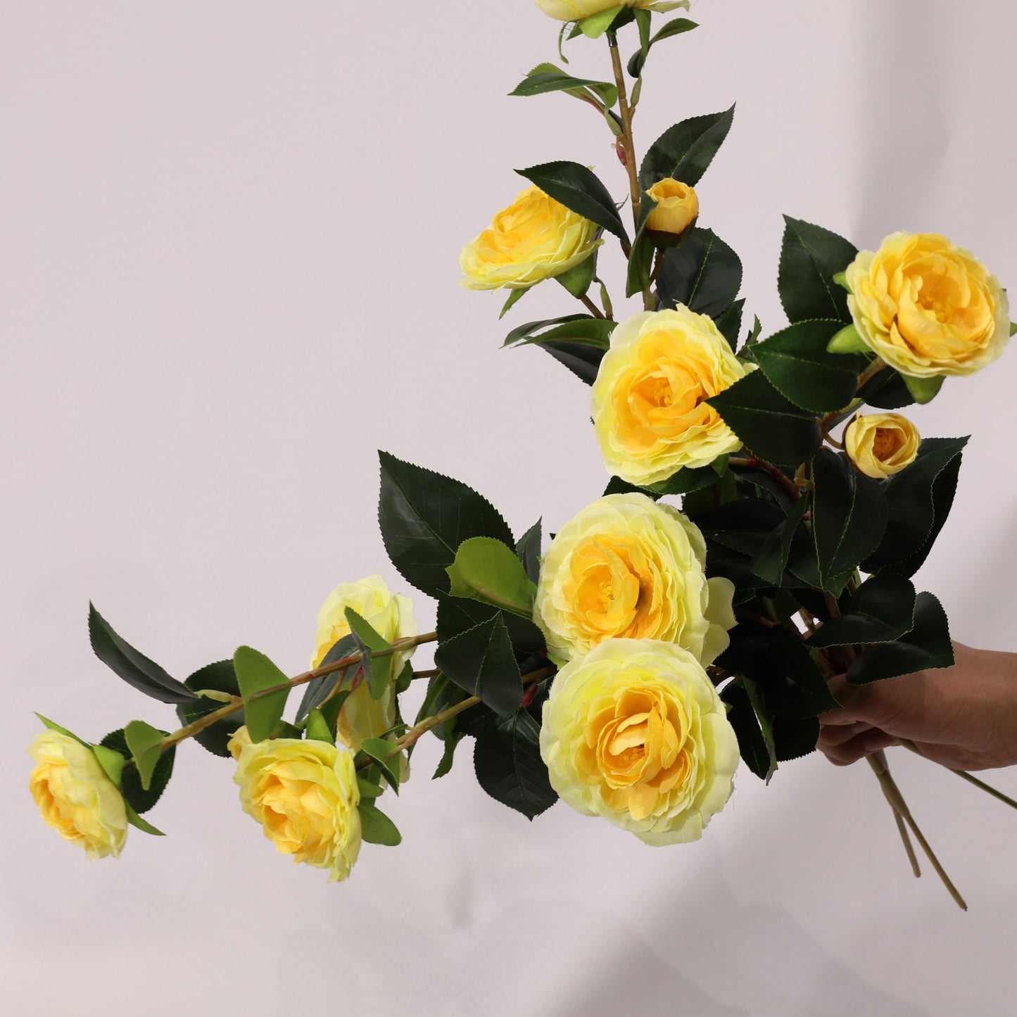 3 Pcs 60cm Faux leaf gradient yellow artificial camellia bouquets wedding decor