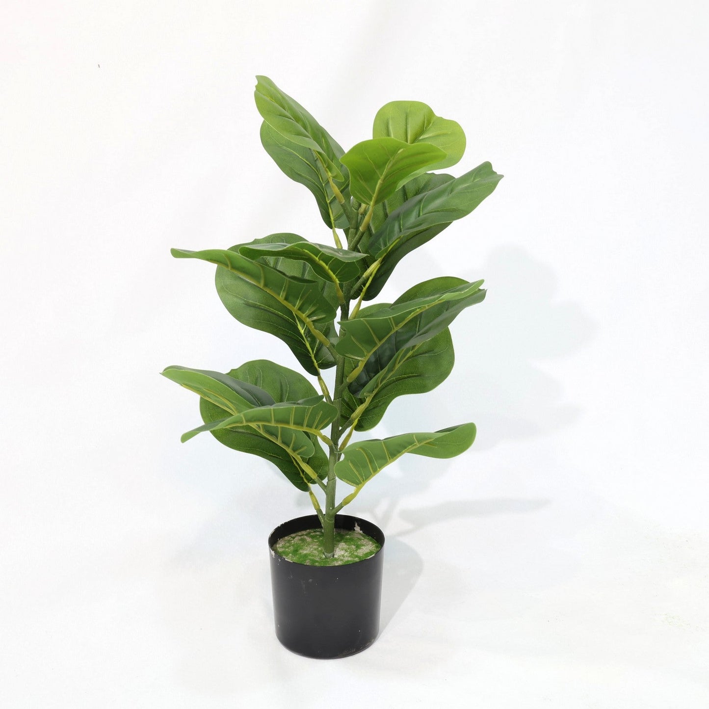 Ficus Lyrata Mini Artificiale 55cm con 16 Grandi Foglie Verdi Scuro, Pianta Finta in Vaso per Decorazione Tavolo Natale