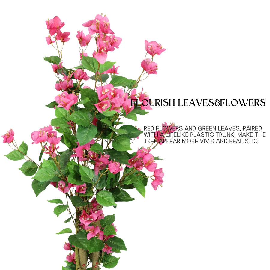 Bougainvillea Artificiale 130cm con Fiori Rossi Lussureggianti, Albero Finta Rimuovibile per Decorazione Negozio Natale