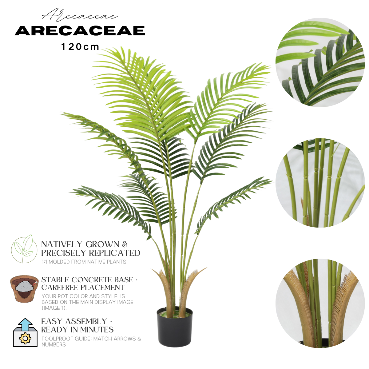 Τεχνητός Φοίνικας Areca 120cm με 9 Πράσινα Φύλλα, Ψεύτικο Φυτό Τροπική Διακόσμηση, Γραφείο, Σπίτι,