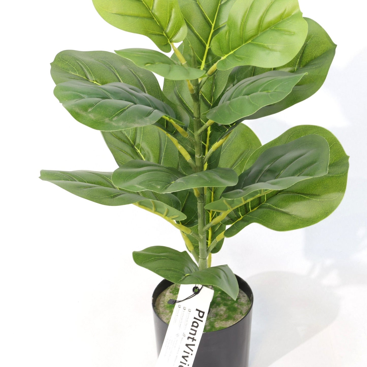 Ficus Lyrata Mini Artificiale 55cm con 16 Grandi Foglie Verdi Scuro, Pianta Finta in Vaso per Decorazione Tavolo Natale