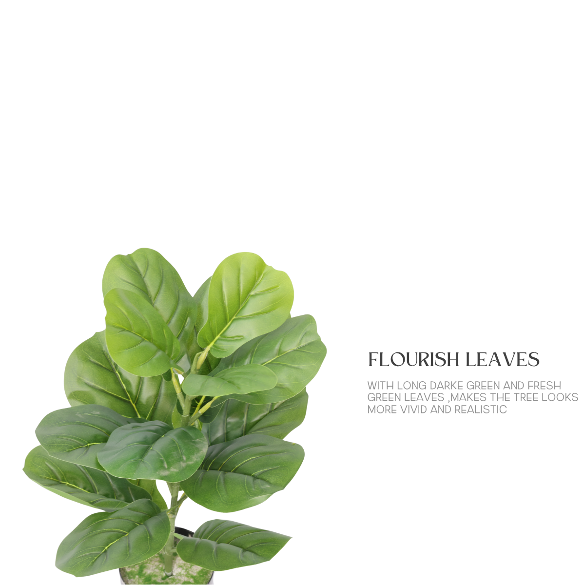 Ficus Lyrata Mini Artificiale 55cm con 16 Grandi Foglie Verdi Scuro, Pianta Finta in Vaso per Decorazione Tavolo Natale