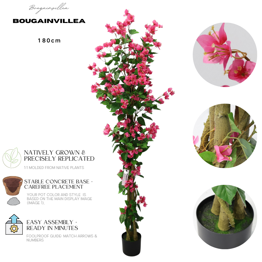 180cm Plastic Flower Red Potted Artificial Bougainvillea Plant
