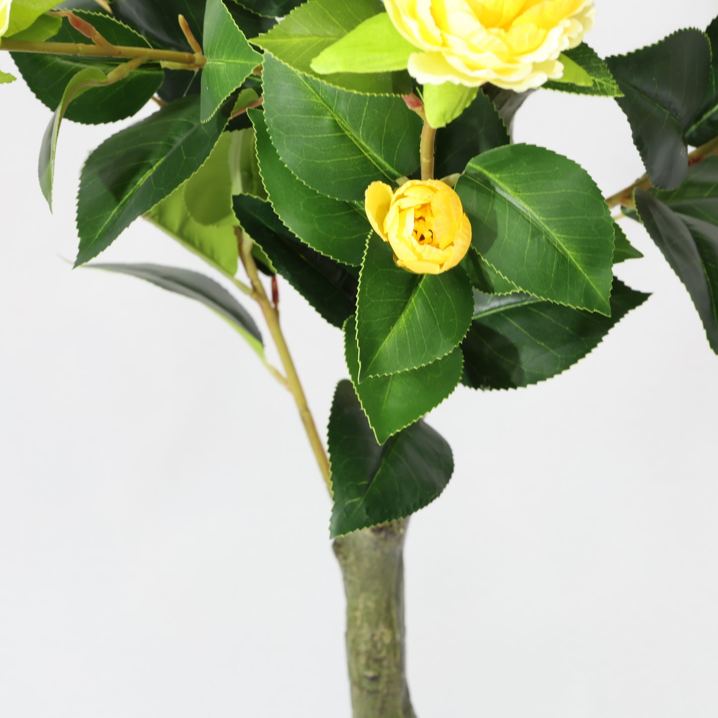 150cm Potted Single-Stem Yellow Camellia Green leaf Artificial Blossom Tree