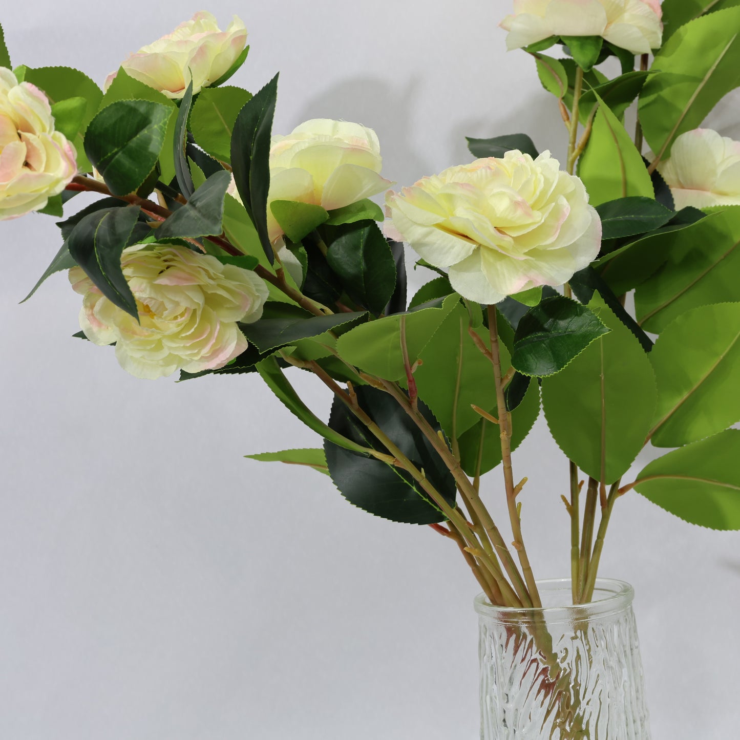 3 Pcs 60cm Dense leaf Gradient Yellow pink Artificial Camellia Bouquet
