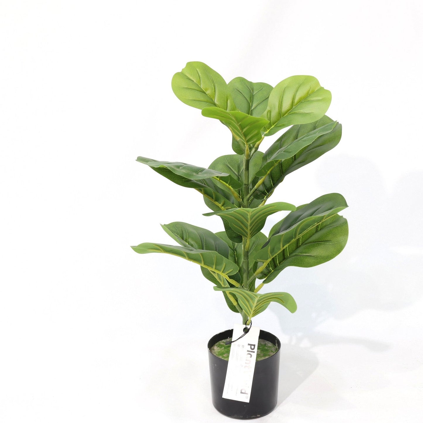 Ficus Lyrata Mini Artificiale 55cm con 16 Grandi Foglie Verdi Scuro, Pianta Finta in Vaso per Decorazione Tavolo Natale