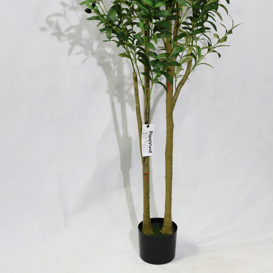 Olivo Artificiale Alto 180cm con Doppio Tronco e Frutti Finti Lussureggianti, Pianta Finta Verde in Vaso per Decorazione Casa Natale