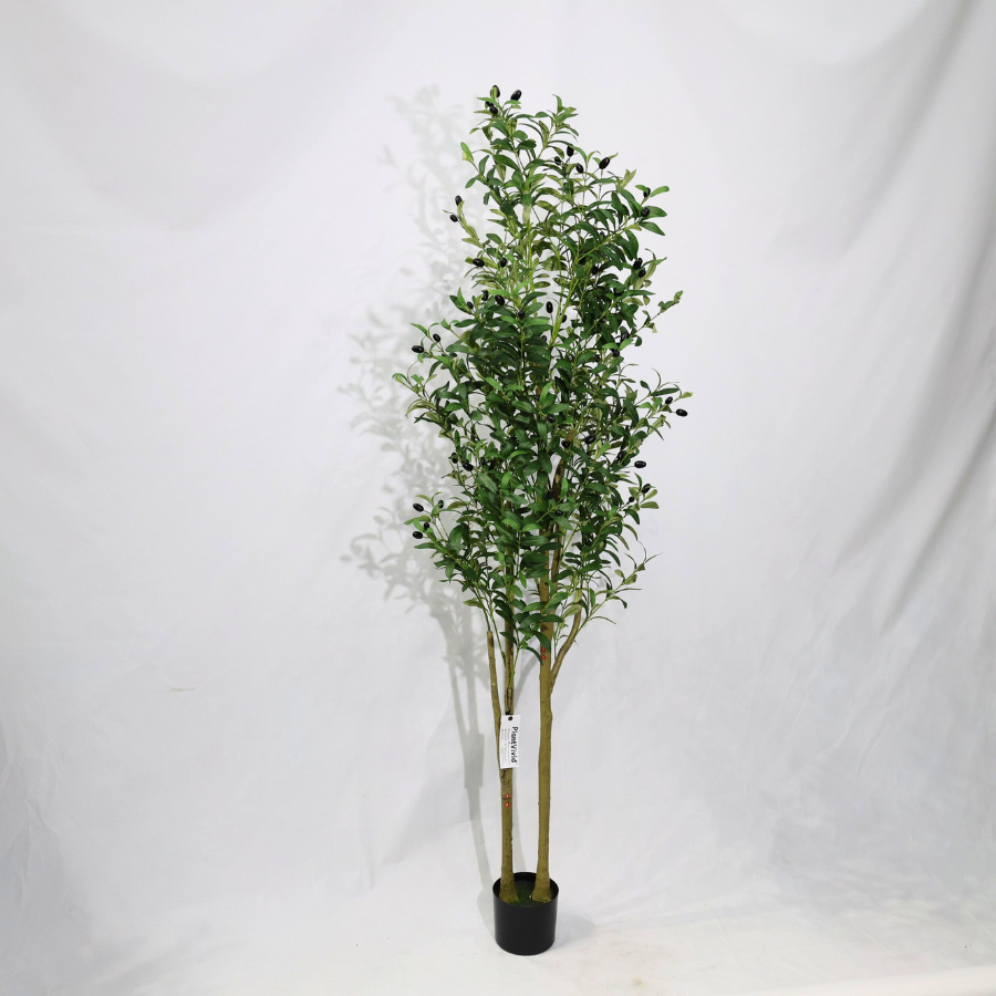 Olivo Artificiale Alto 180cm con Doppio Tronco e Frutti Finti Lussureggianti, Pianta Finta Verde in Vaso per Decorazione Casa Natale