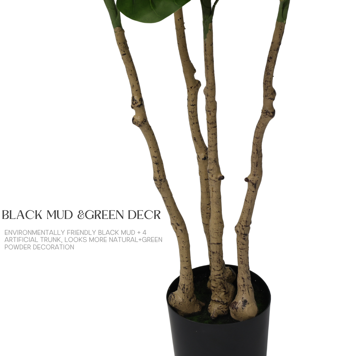 Ficus Lyrata Artificiale 170cm con 4 Tronchi e Grandi Foglie Verdi Scuro, Pianta Finta in Vaso per Decorazione Casa Ufficio Natale