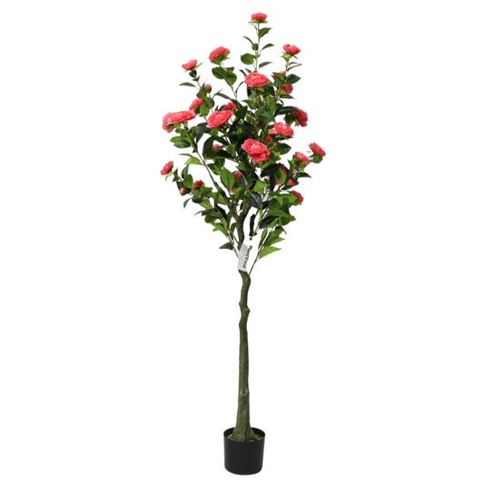 150cm Artificial Camellia Tree Red Blooms Non-Detachable Faux Plant