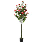 150cm Artificial Camellia Tree Red Blooms Non-Detachable Faux Plant