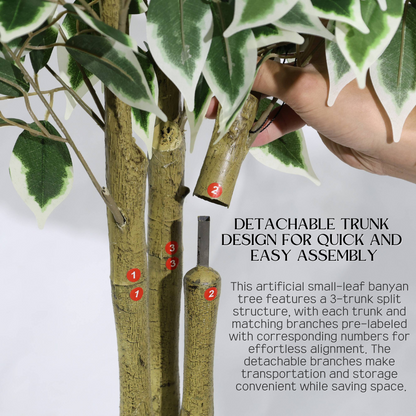 Ficus Banyan Artificiale Smontabile 170cm, Pianta Finta Moderna con Foglie Borde Bianco-Verde per Decorazione Casa Ufficio Natale