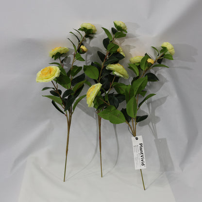 3 Pcs 60cm Faux leaf gradient yellow artificial camellia bouquets wedding decor