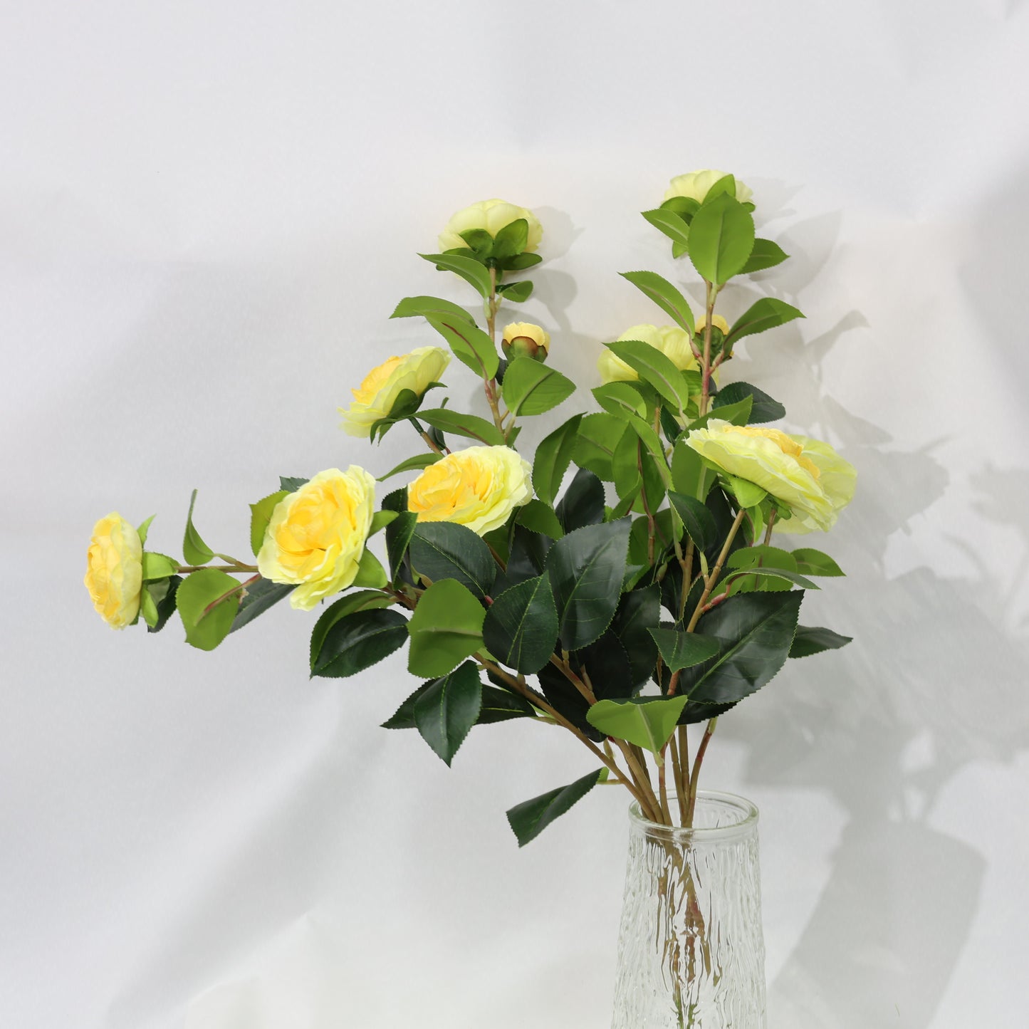3 Pcs 60cm Faux leaf gradient yellow artificial camellia bouquets wedding decor