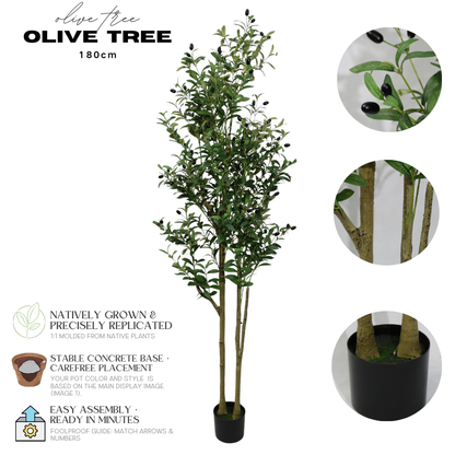 Olivo Artificiale Alto 180cm con Doppio Tronco e Frutti Finti Lussureggianti, Pianta Finta Verde in Vaso per Decorazione Casa Natale
