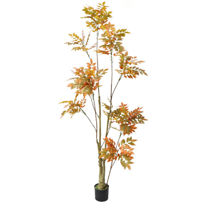 210cm Faux Tree Red Leaf Double Branch Artificial Sumac Plant