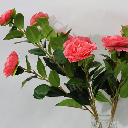 3Pcs Lush 60CM Red Artificial Camellia Bouquet Faux lifelike Flower