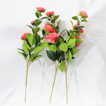 3Pcs Lush 60CM Red Artificial Camellia Bouquet Faux lifelike Flower