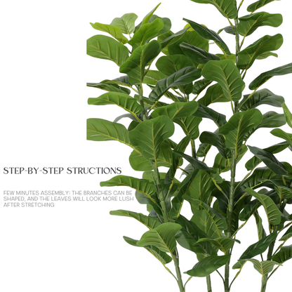 Ficus Lyrata Artificiale 170cm con 4 Tronchi e Grandi Foglie Verdi Scuro, Pianta Finta in Vaso per Decorazione Casa Ufficio Natale